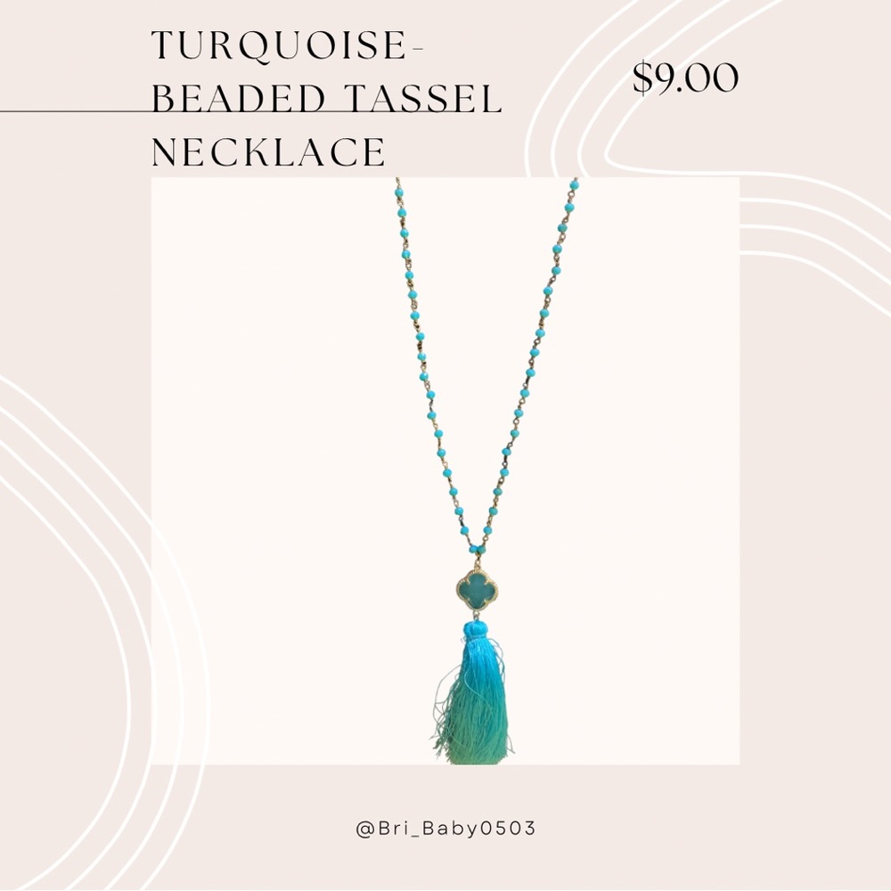 Cute, turquoise-beaded tassel necklace! Only $9.00! One-of-a-kind; Only one!